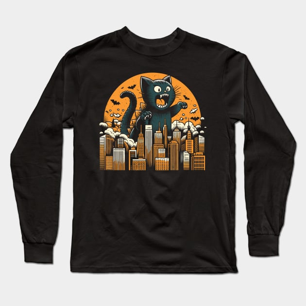 Cute Catzilla Vintage Design Long Sleeve T-Shirt by Trendsdk